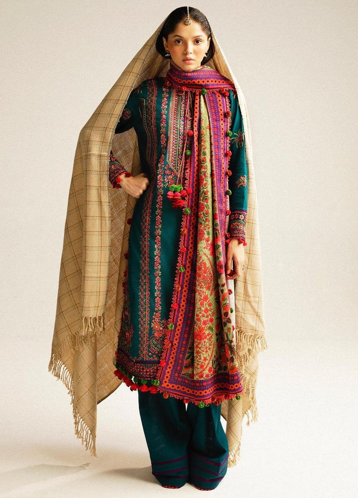 Hussain Rehar Embroidered Khaddar Suits Unstitched 3 Piece HRR23WU Teal - Winter Collection