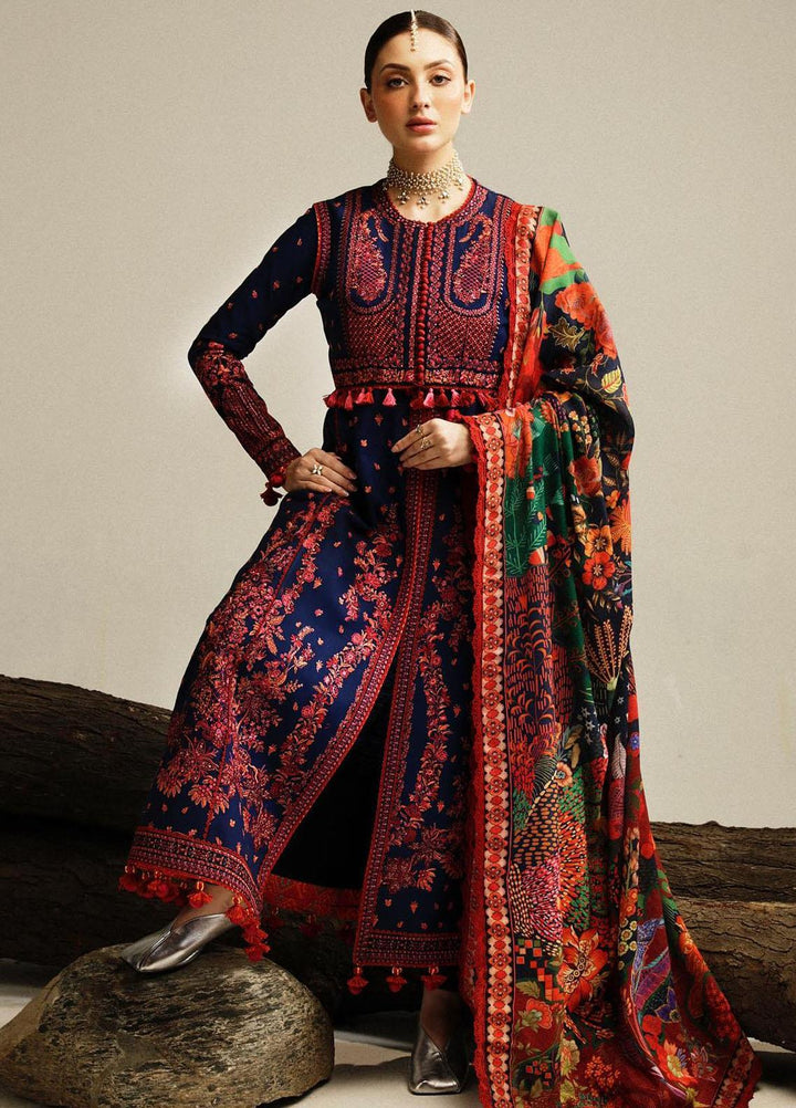 Hussain Rehar Embroidered Khaddar Suits Unstitched 3 Piece HRR23WU Cerulean - Winter Collection