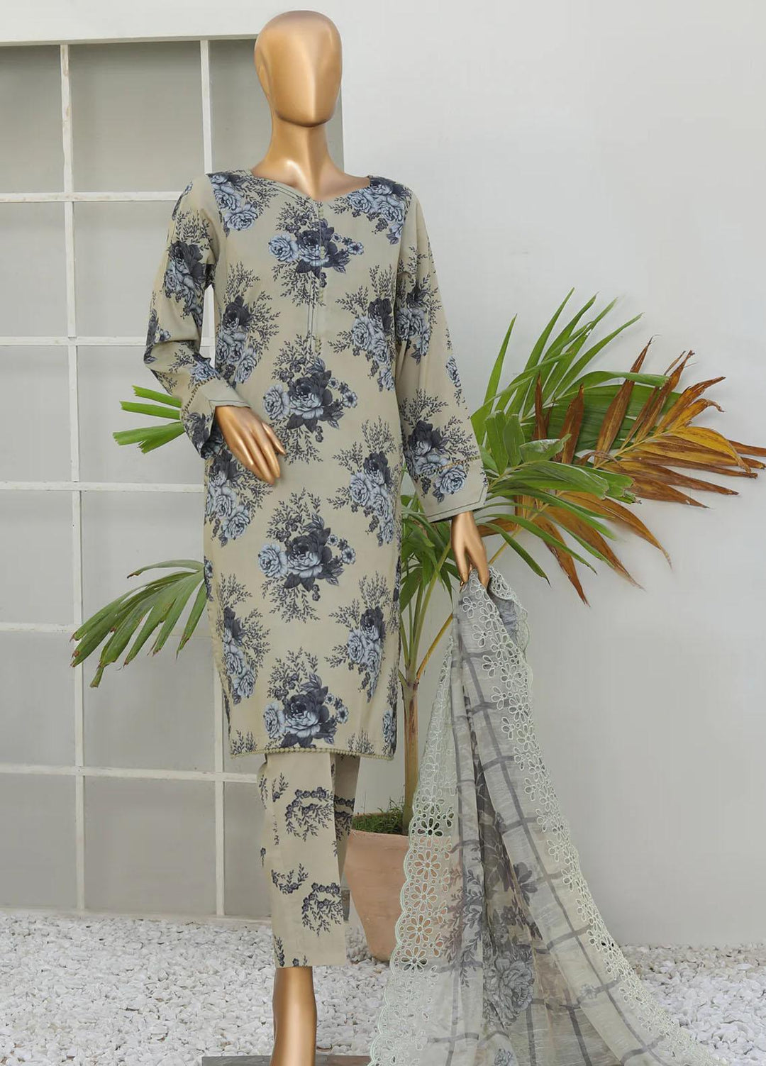 HZ Textiles Printed Cotton Suits Unstitched 3 Piece HZ23BC BCE-58 - Formal Collection