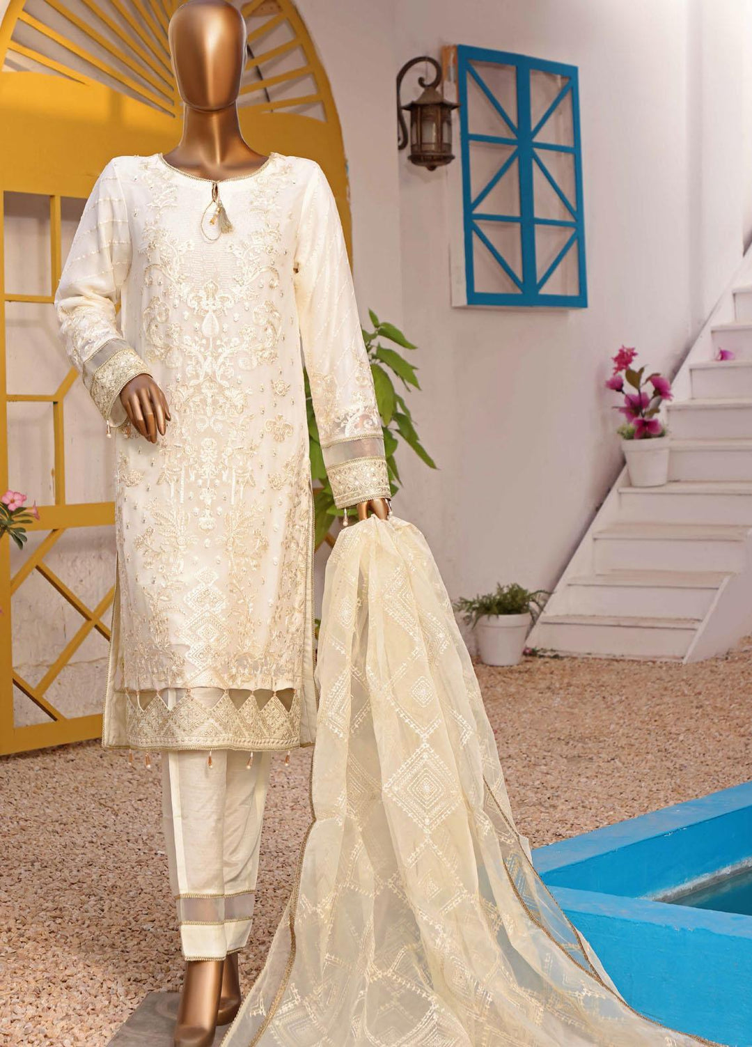 HZ Textiles Embroidered Chiffon Suits Unstitched 3 Piece HZ22CL Amirah - Luxury Collection