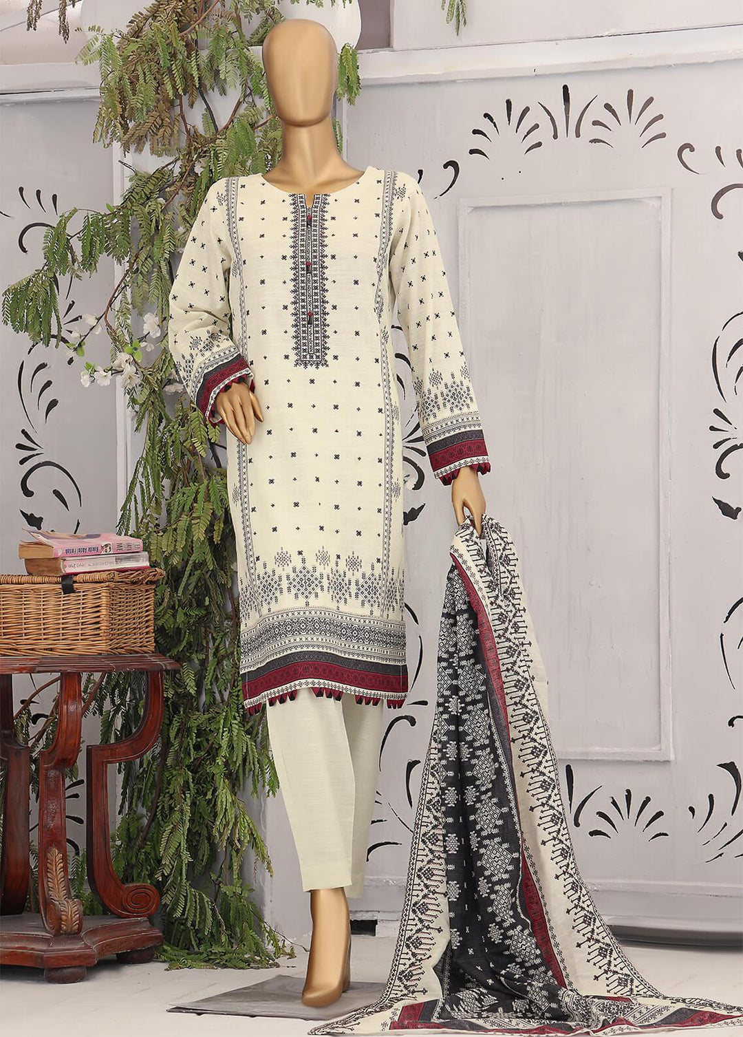 HZ Textiles Embroidered Khaddar Suits Unstitched 3 Piece HZ22KE PKE-2232 - Winter Collection