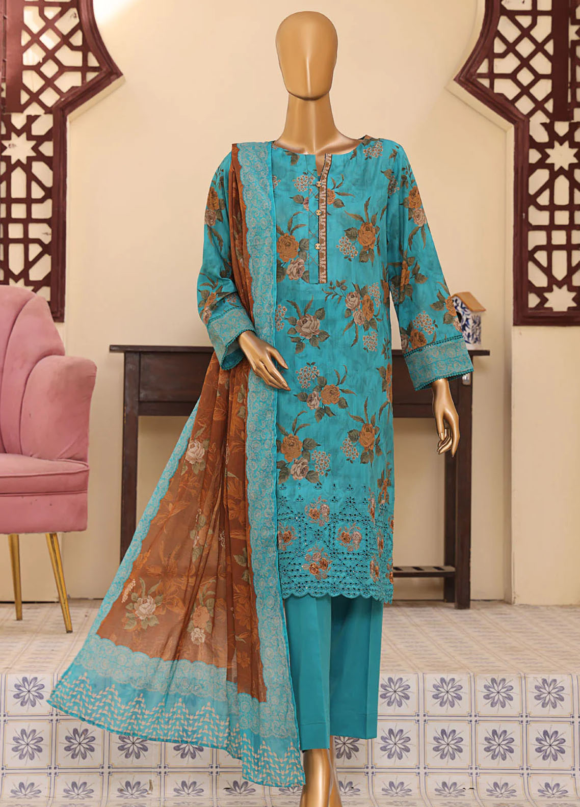 HZ Textiles Luxury Pret Embroidered Organza 2 Piece Suit HZ22PRT HZK 48 B