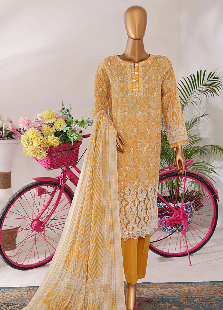 Hz Textiles Embroidered Lawn Suits Unstitched 3 Piece NKE-556 - Summer Collection