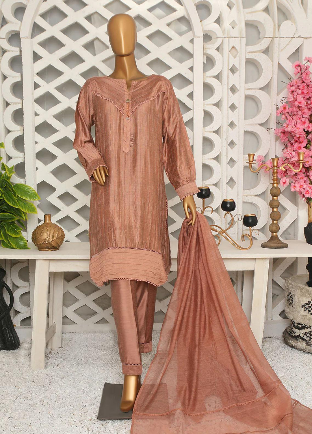 HZ Textiles Casual Pret Yarn 3 Piece Suit 2A Tea Pink
