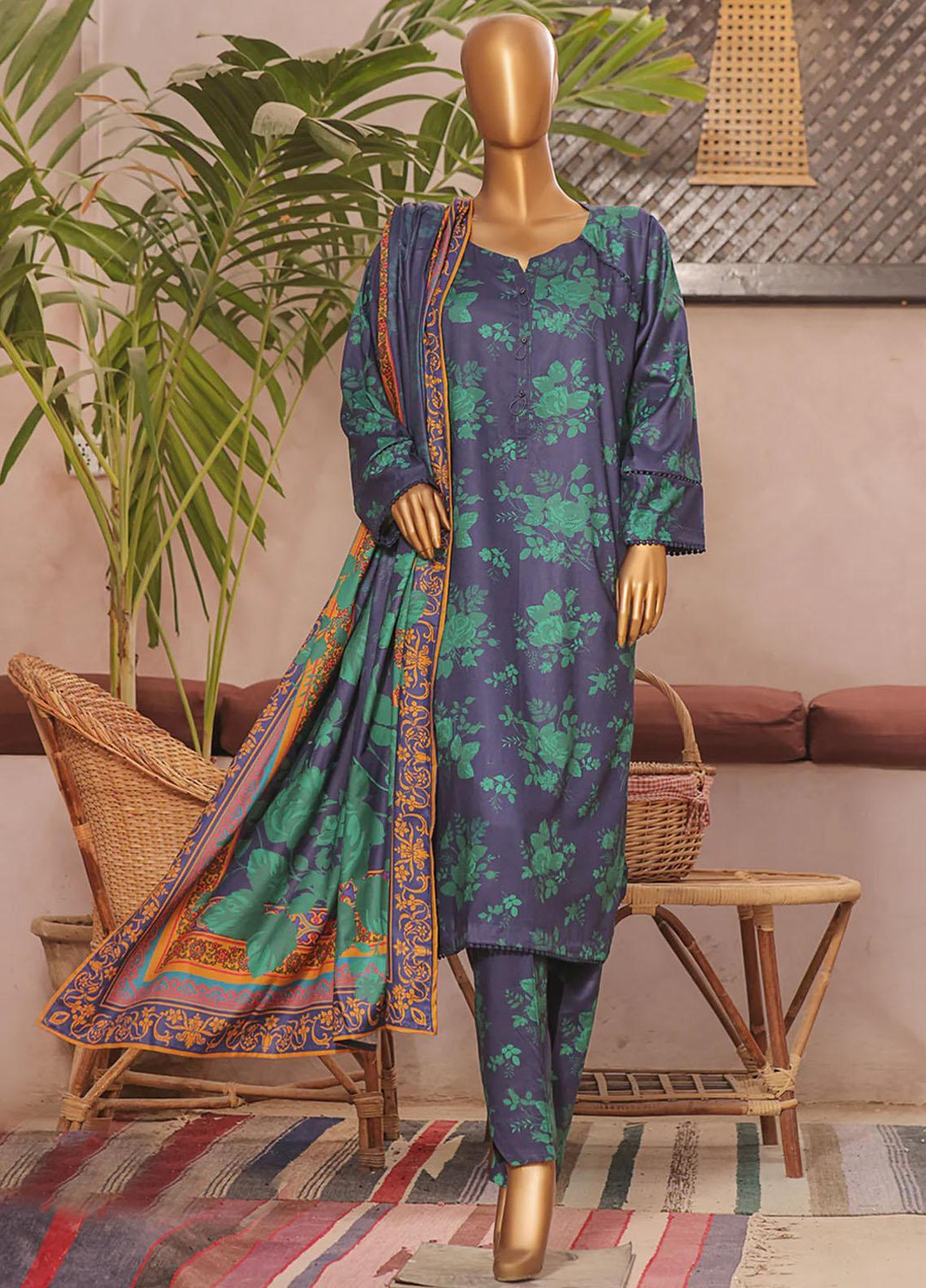HZ Textiles Printed Linen Suits Unstitched 3 Piece HZ23PL3 LWP-01 - Winter Collection