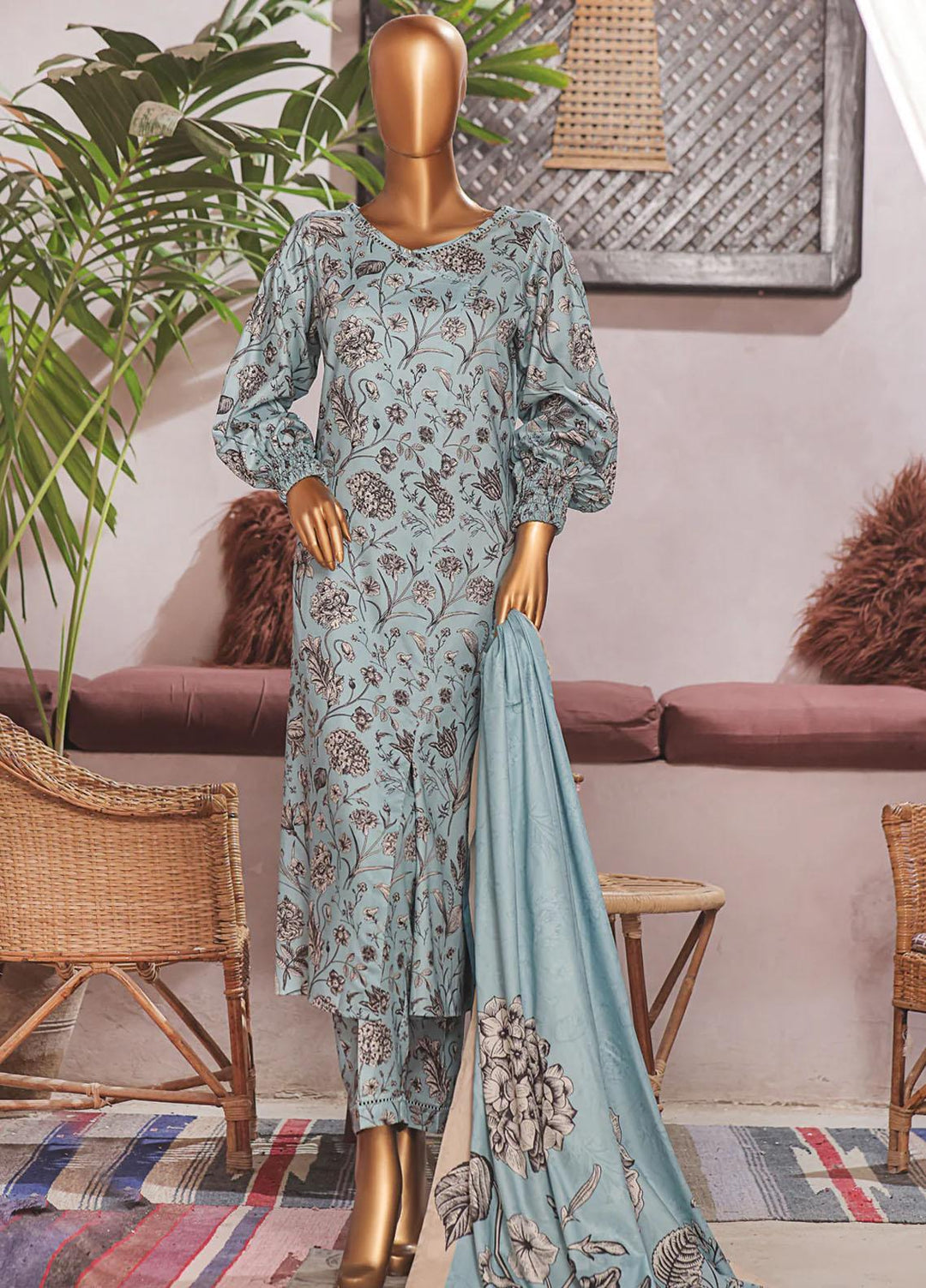 HZ Textiles Printed Linen Suits Unstitched 3 Piece HZ23PL3 LWP-04 - Winter Collection