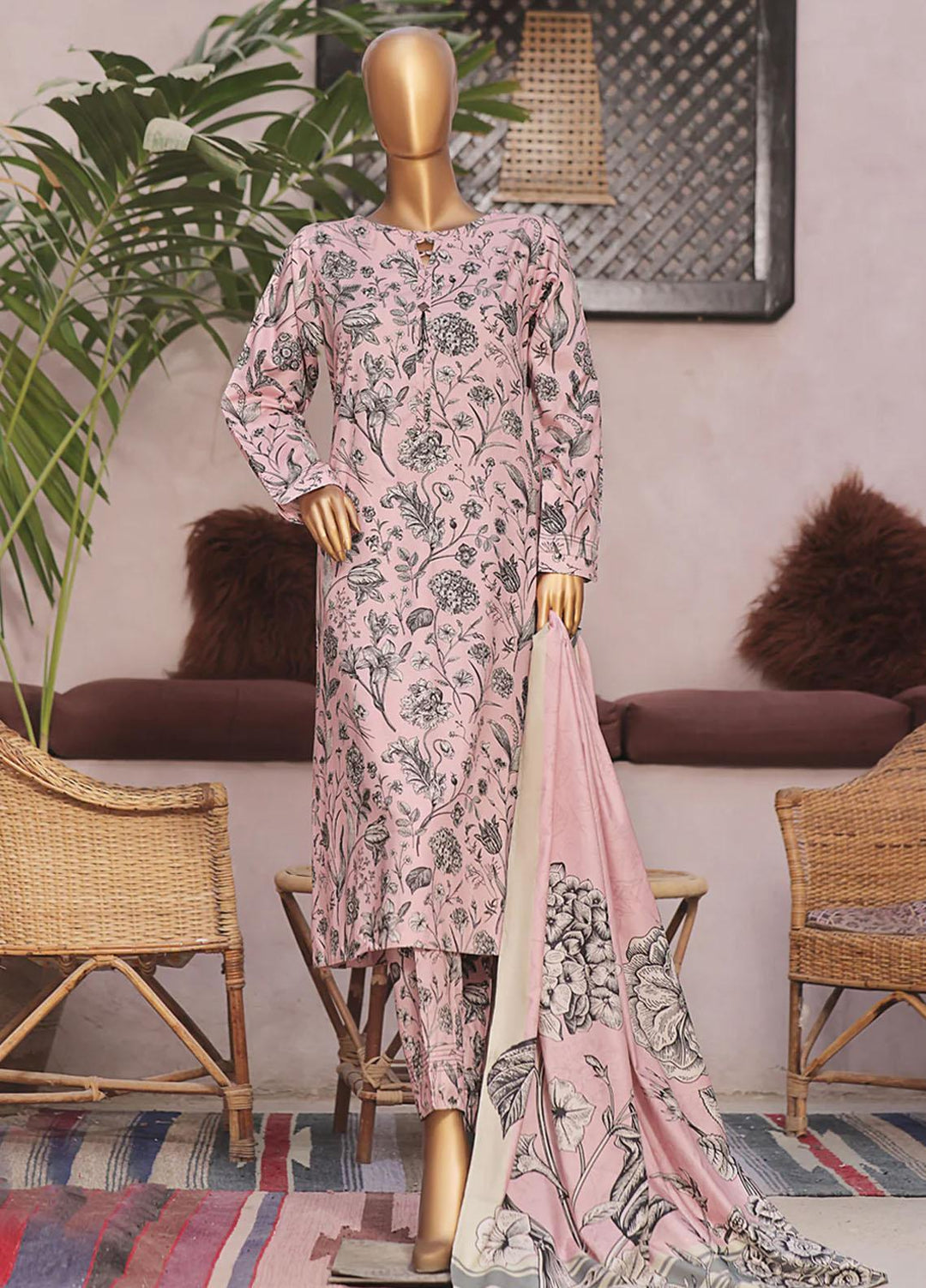 HZ Textiles Printed Linen Suits Unstitched 3 Piece HZ23PL3 LWP-06 - Winter Collection