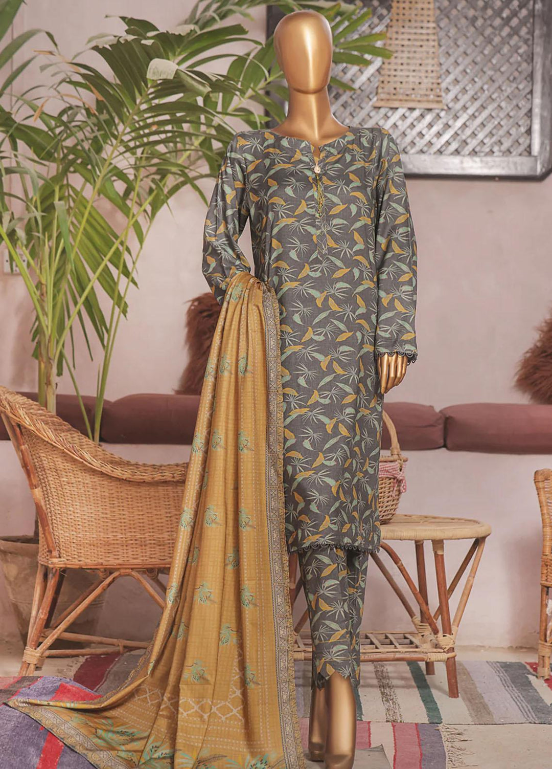 HZ Textiles Printed Linen Suits Unstitched 3 Piece HZ23PL3 LWP-08 - Winter Collection