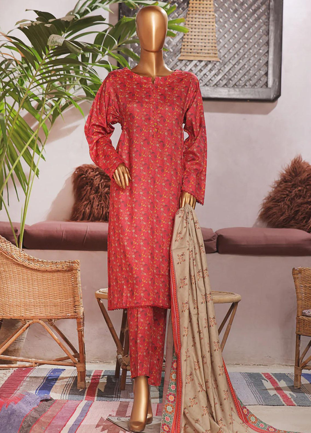 HZ Textiles Printed Linen Suits Unstitched 3 Piece HZ23PL3 LWP-09 - Winter Collection