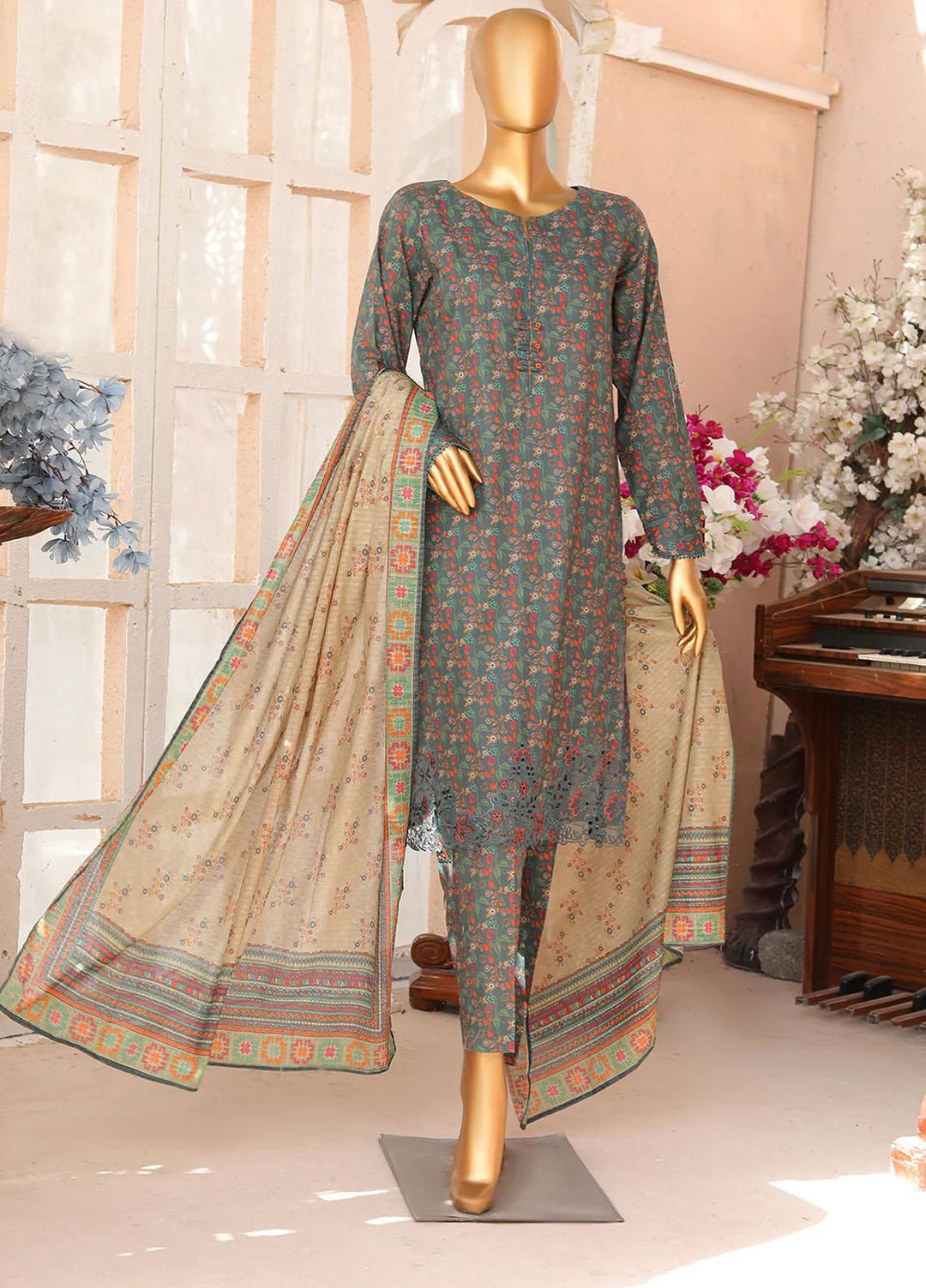 HZ Textiles Meenakari Embroidered Cambric Suits Unstitched 3 Piece HZ23MP PMK-170/winter Collection