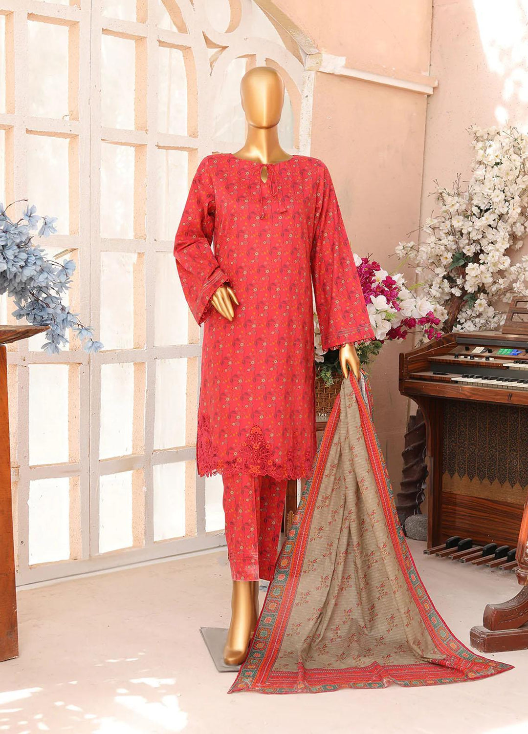 HZ Textiles Meenakari Embroidered Cambric Suits Unstitched 3 Piece HZ23MP PMK-171/winter Collection