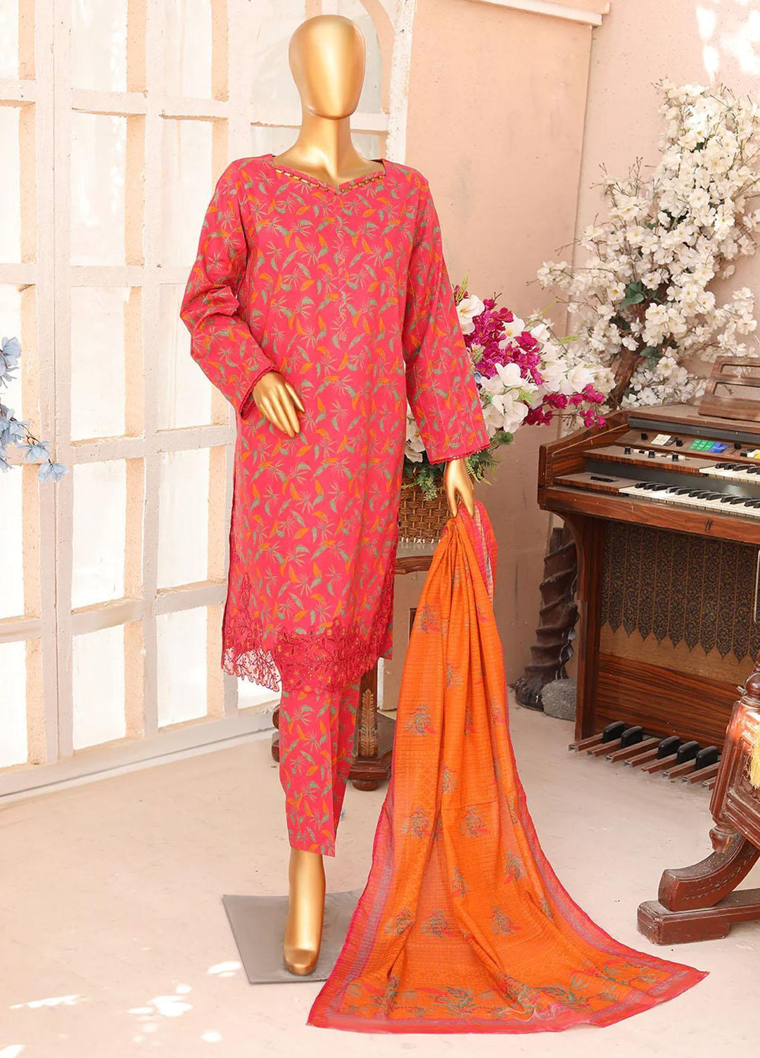 HZ Textiles Meenakari Embroidered Cambric Suits Unstitched 3 Piece HZ23MP PMK-173/winter Collection