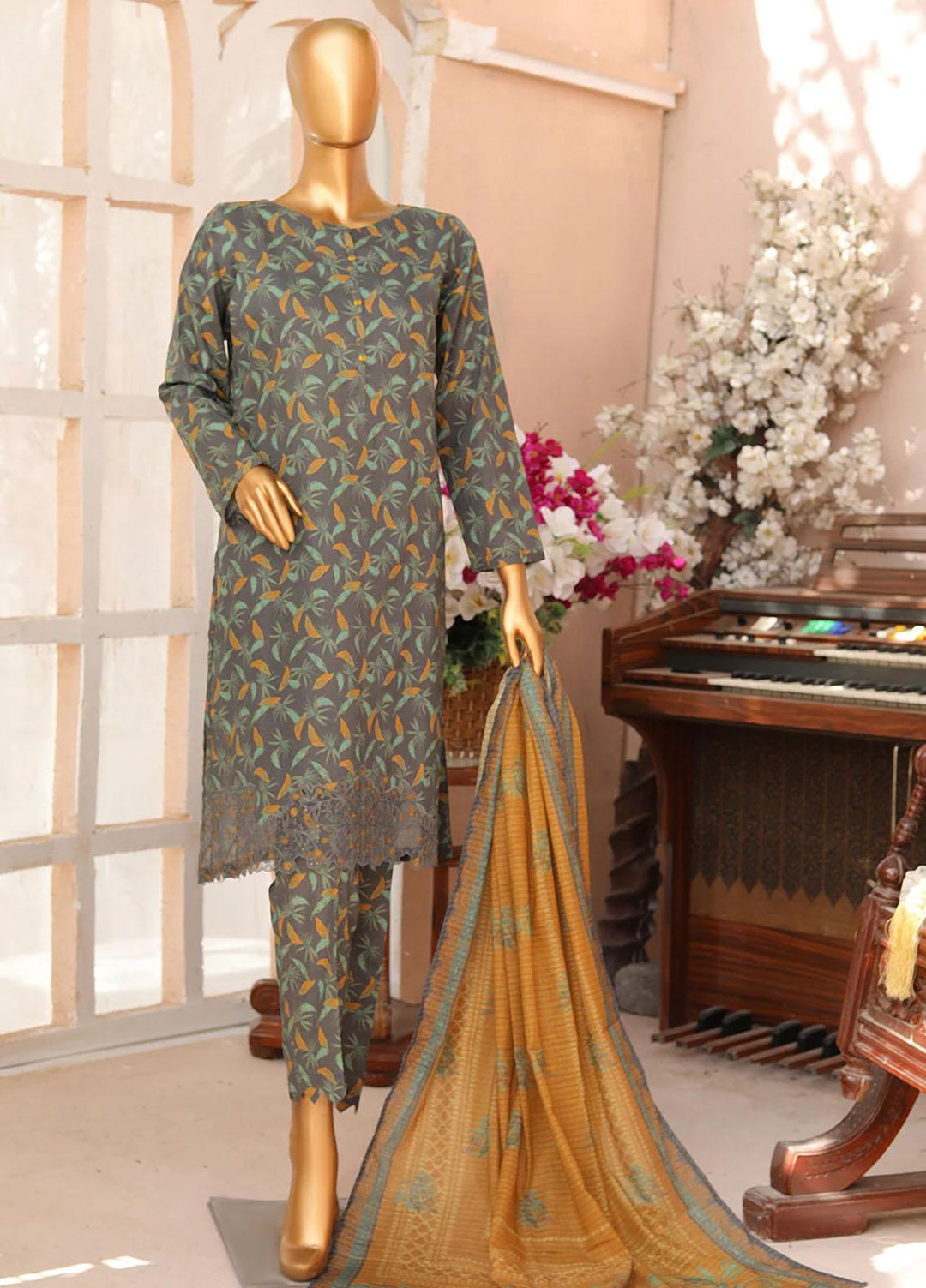 HZ Textiles Meenakari Embroidered Cambric Suits Unstitched 3 Piece HZ23MP PMK-174/winter Collection