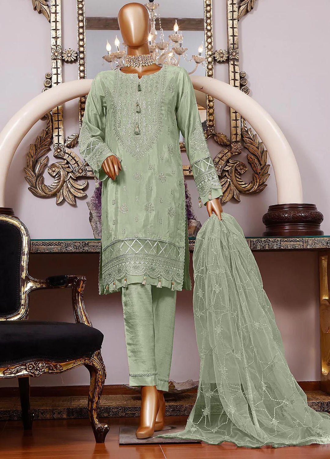 HZ Textiles Embroidered Raw Silk Suits Unstitched 3 Piece HZ23MU 01-Green - Summer Collection