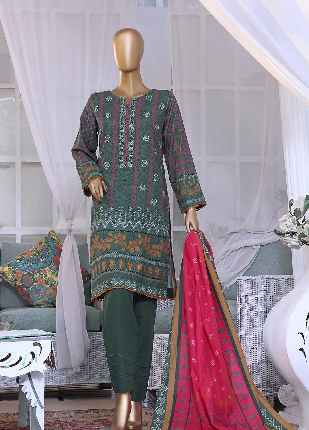 HZ Textiles Printed Khaddar Suits Unstitched 3 Piece HZ223K PKC-2248 - Winter Collection