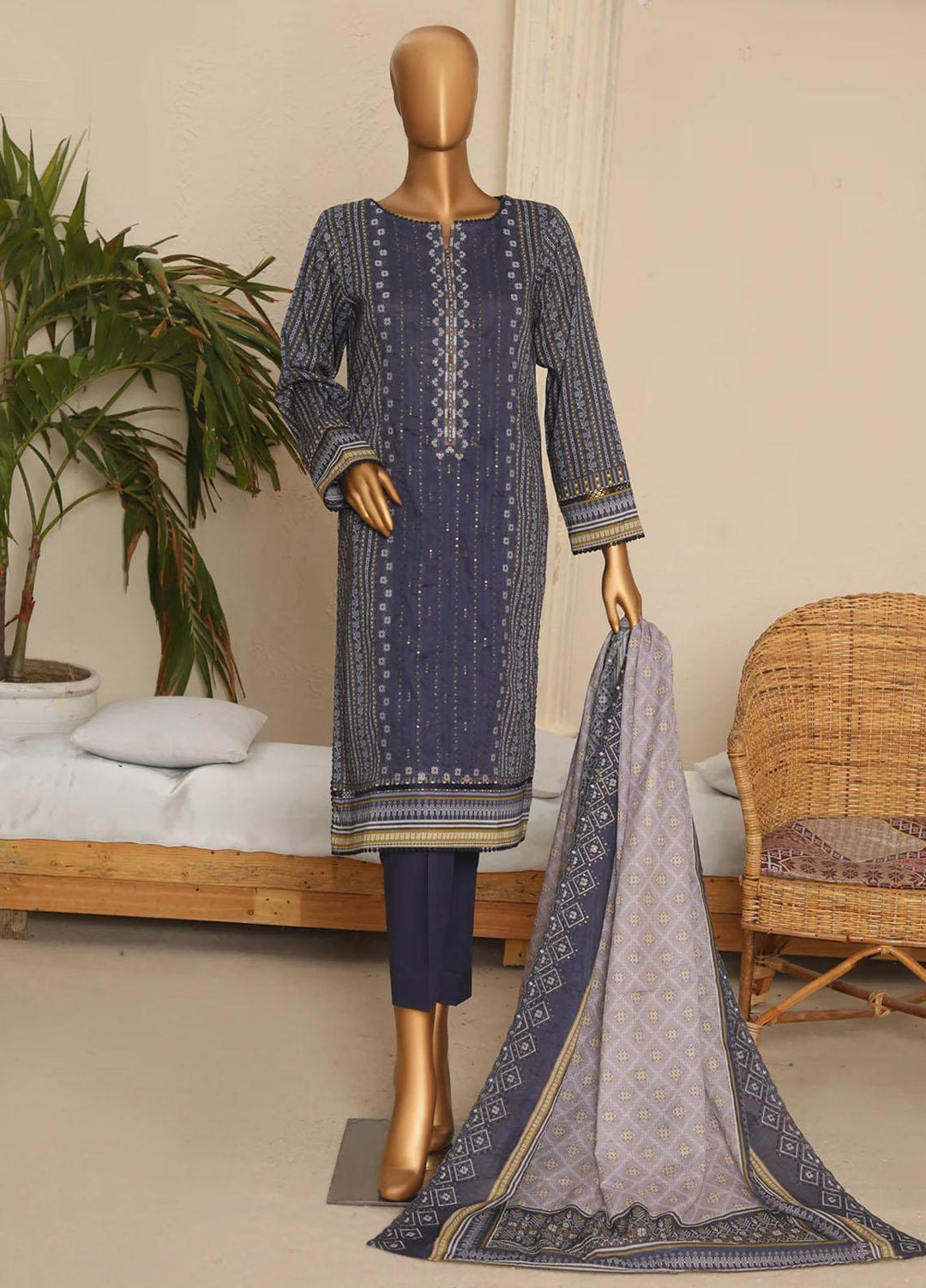 HZ Textiles Embroidered Lawn Suits Unstitched 3 Piece HZ23PES PEC-33 - Summer Collection