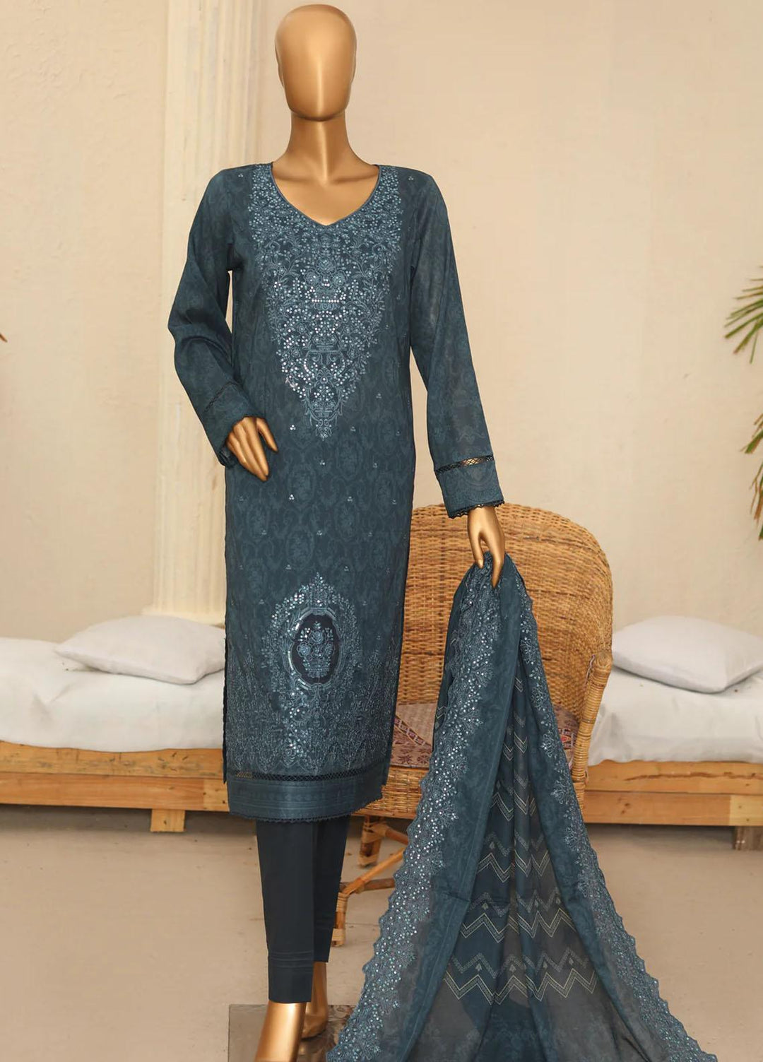 HZ Textiles Embroidered Lawn Suits Unstitched 3 Piece HZ23PES PEC-38 - Summer Collection