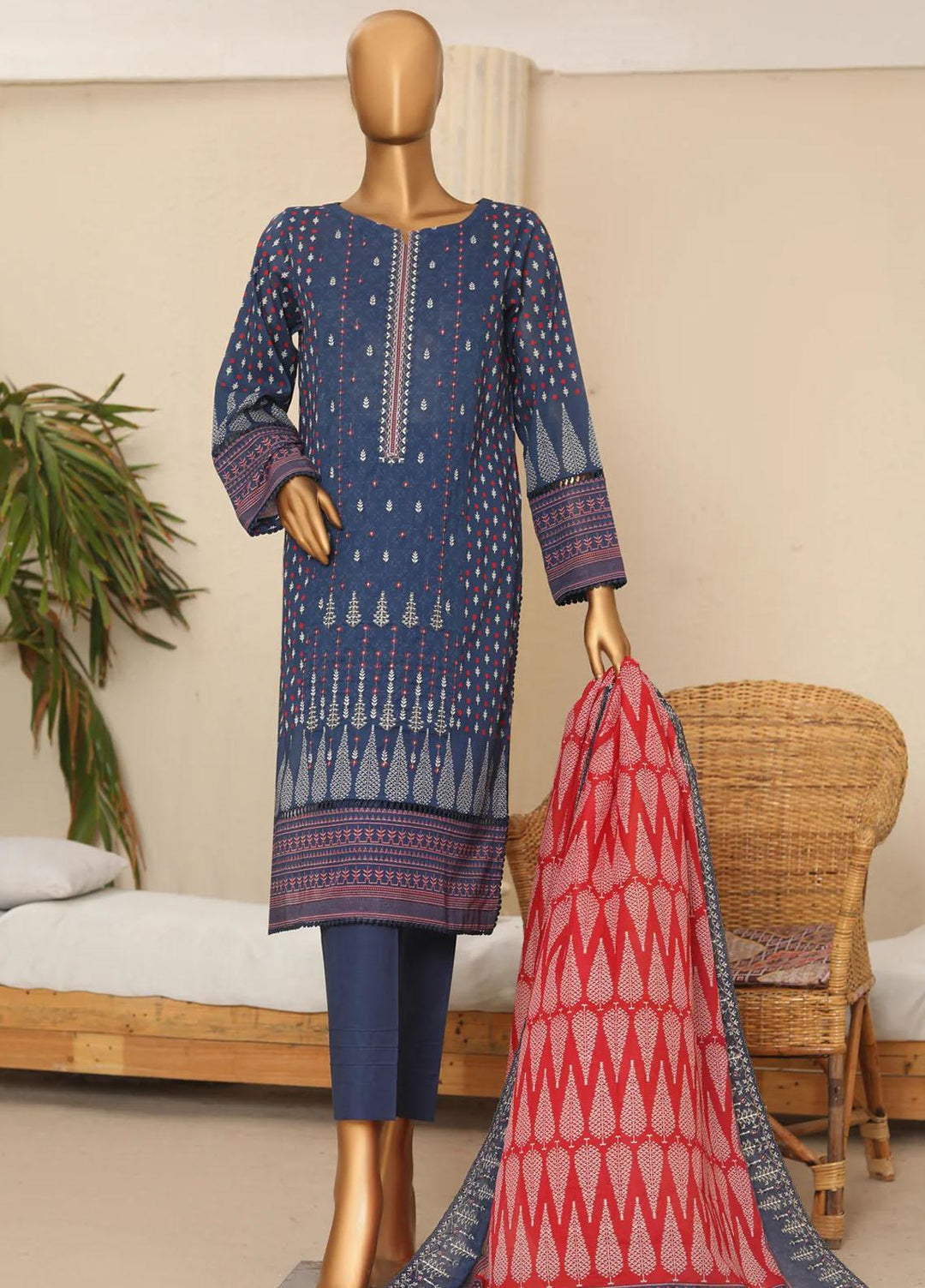 HZ Textiles Embroidered Lawn Suits Unstitched 3 Piece HZ23PES PEC-44 - Summer Collection