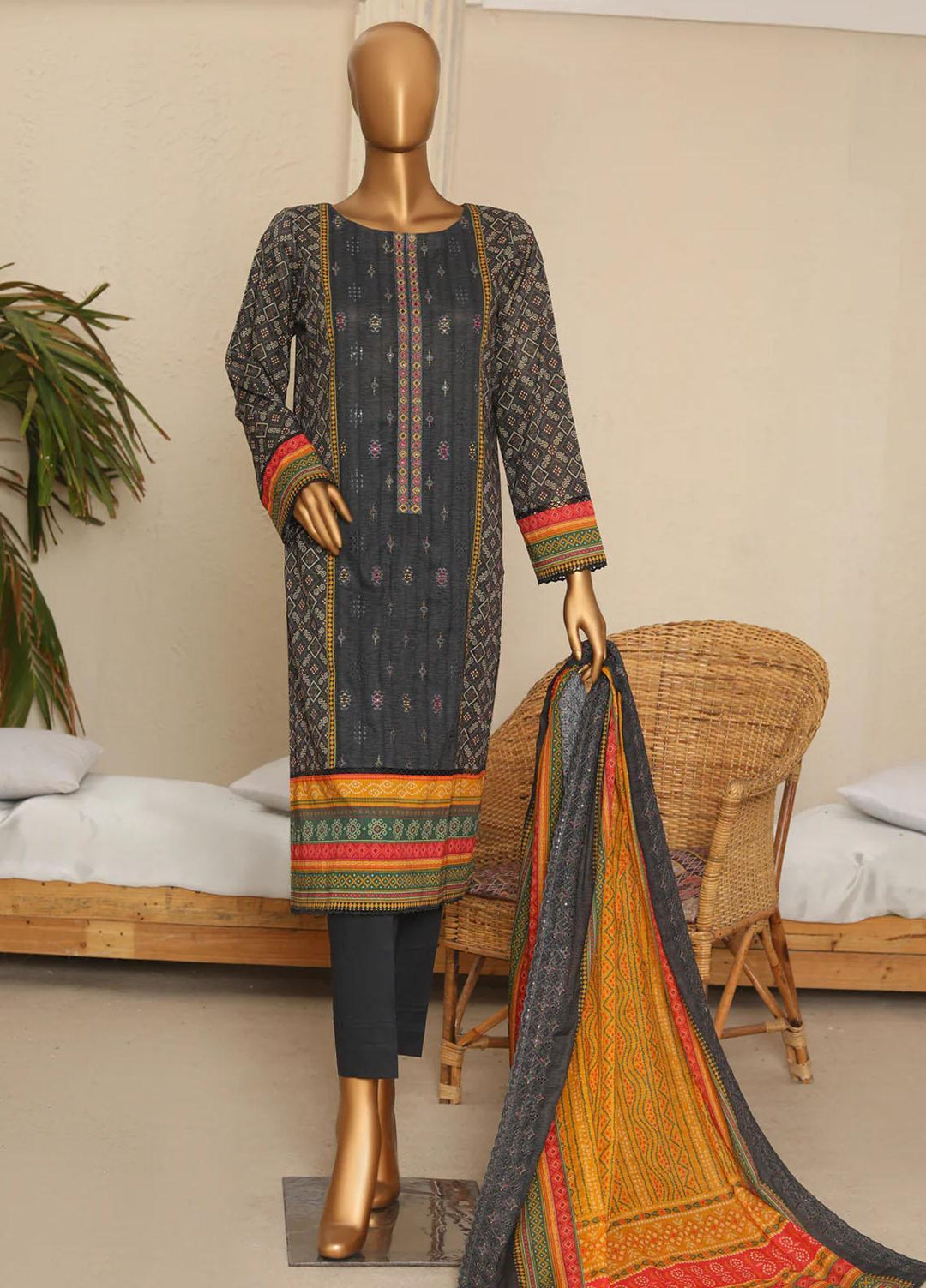 HZ Textiles Embroidered Lawn Suits Unstitched 3 Piece HZ23PES PEC-45 - Summer Collection