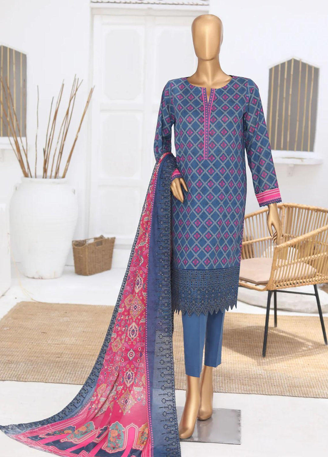 HZ Textiles Embroidered Lawn Suits Unstitched 3 Piece HZ23PES PEC-80 - Summer Collection