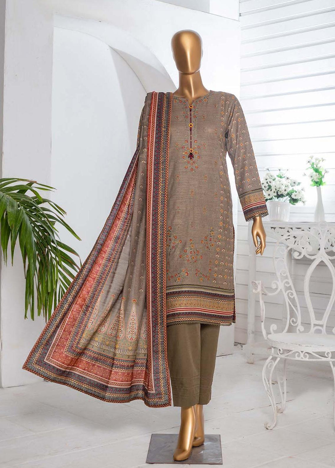 HZ Textiles Embroidered Khaddar Suits Unstitched 3 Piece HZ22PK PKE-2214 - Winter Collection