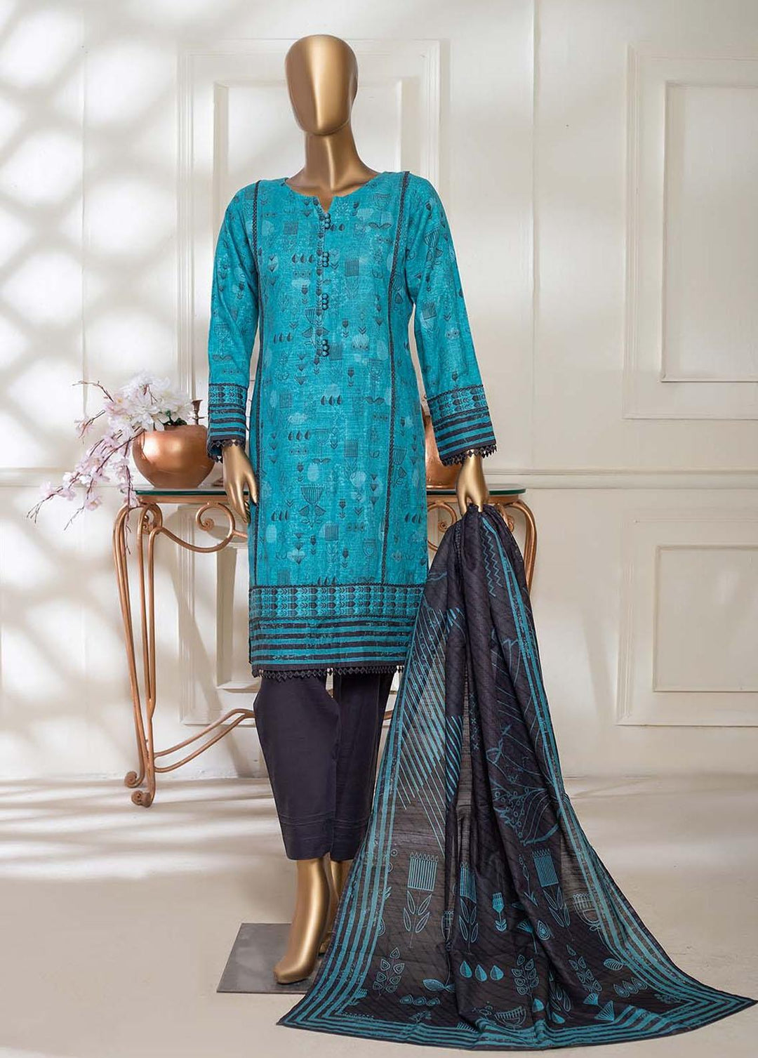 HZ Textiles Printed Khaddar Suits Unstitched 3 Piece HZ22EK PKC-2219 - Winter Collection
