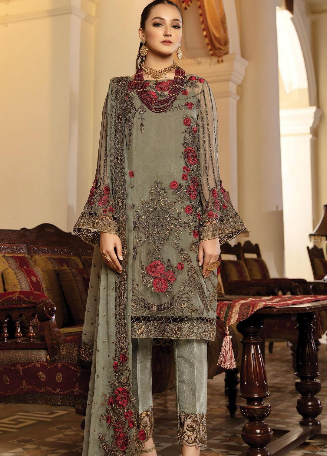 La Bella By Imrozia Premium Embroidered Chiffon Suits Unstitched 3 Piece IMP22B I-126 Voeux - Luxury Collection
