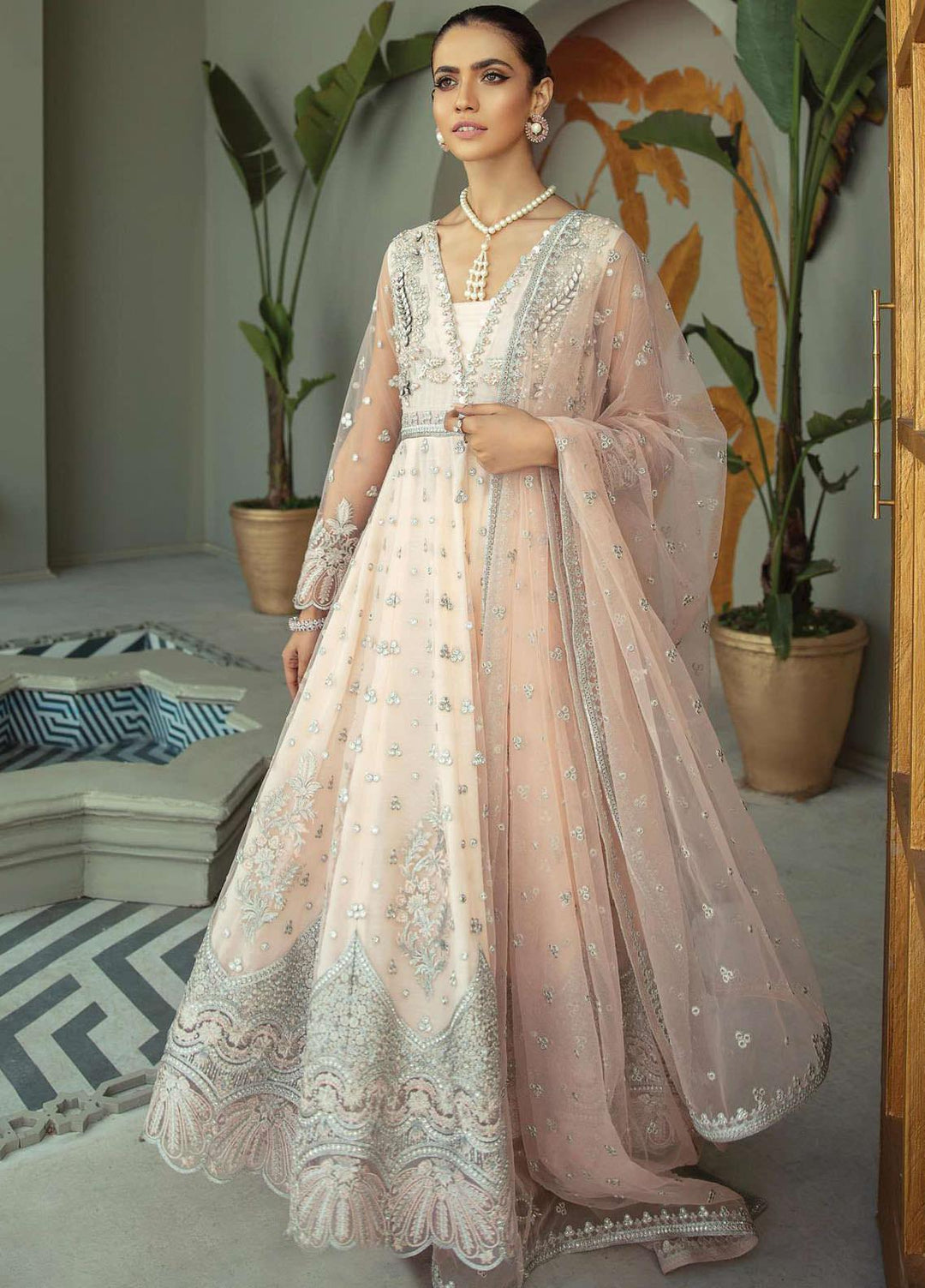 La Bella By Imrozia Premium Embroidered Net Suits Unstitched 3 Piece IMP22B I-137 Powder Pink Amour - Luxury Collection