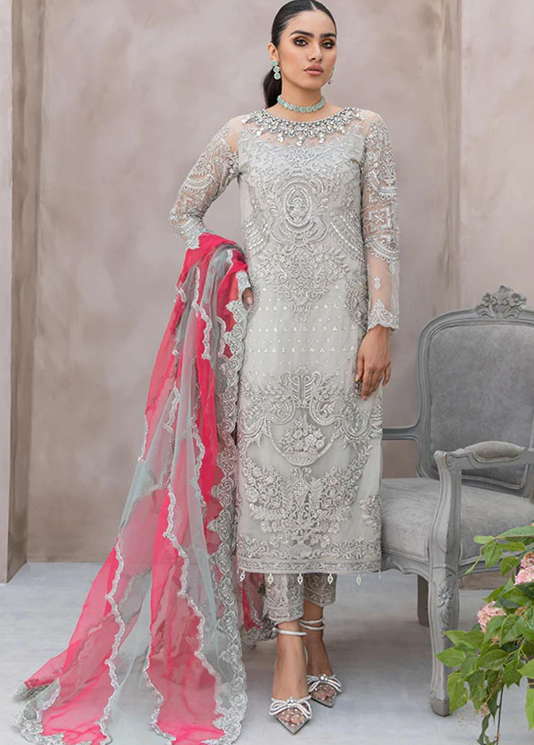 Festive De Verano By Imrozia Embroidered Net Suits Unstitched 3 Piece IMP22B I-149 Dewy Dyes - Luxury Collection