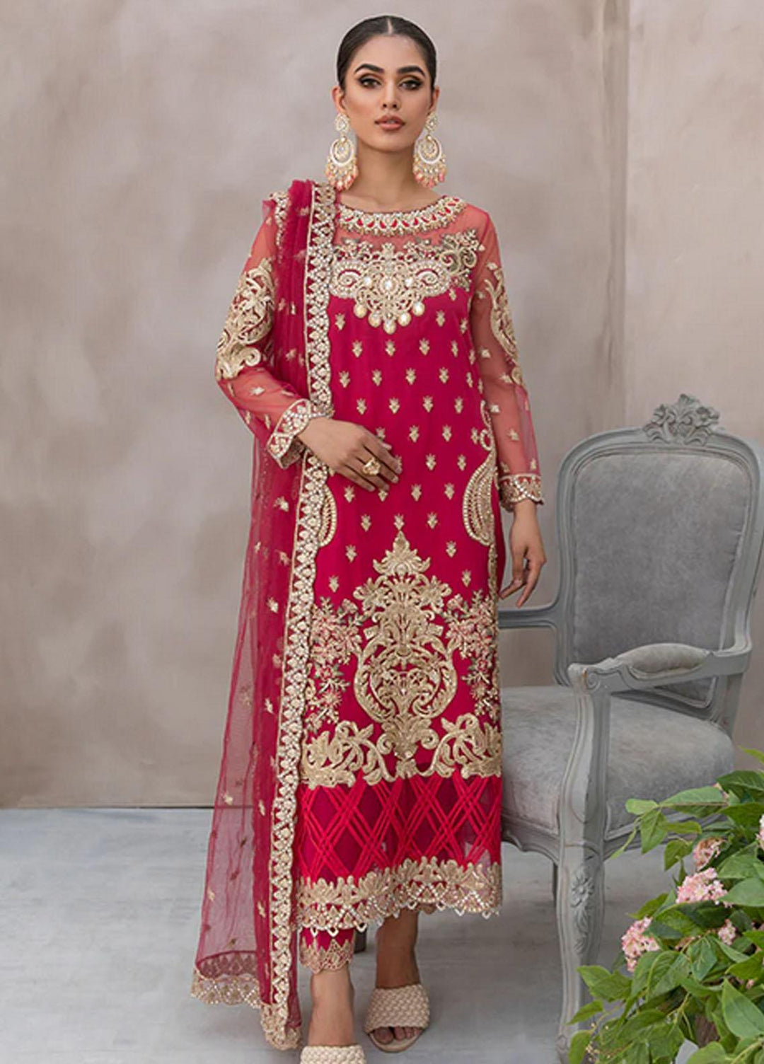 Festive De Verano By Imrozia Embroidered Net Suits Unstitched 3 Piece IMP22B I-150 Magic Rose - Luxury Collection