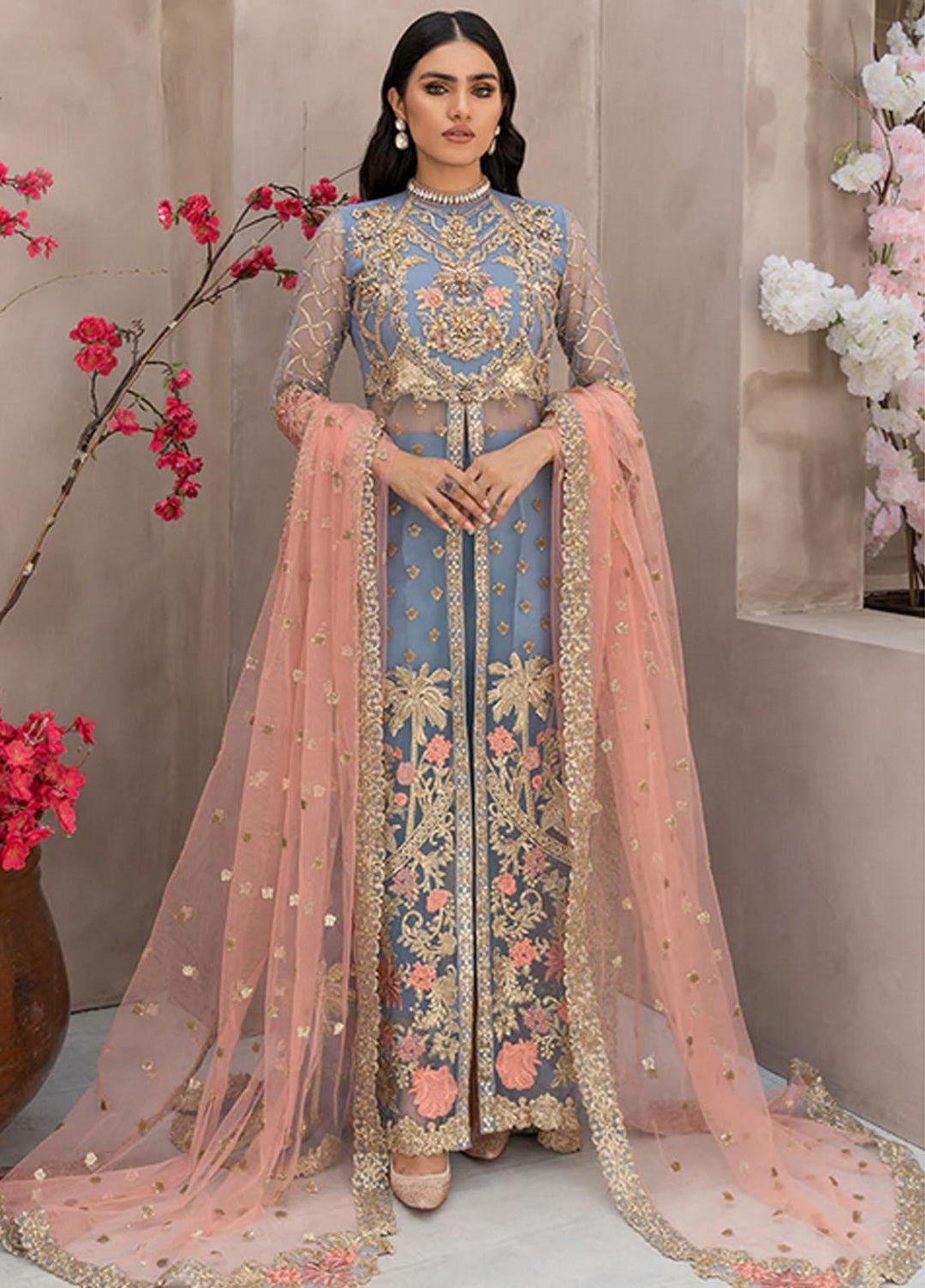 Festive De Verano By Imrozia Embroidered Net Suits Unstitched 3 Piece IMP22B I-151 Floral Highlighter - Luxury Collection