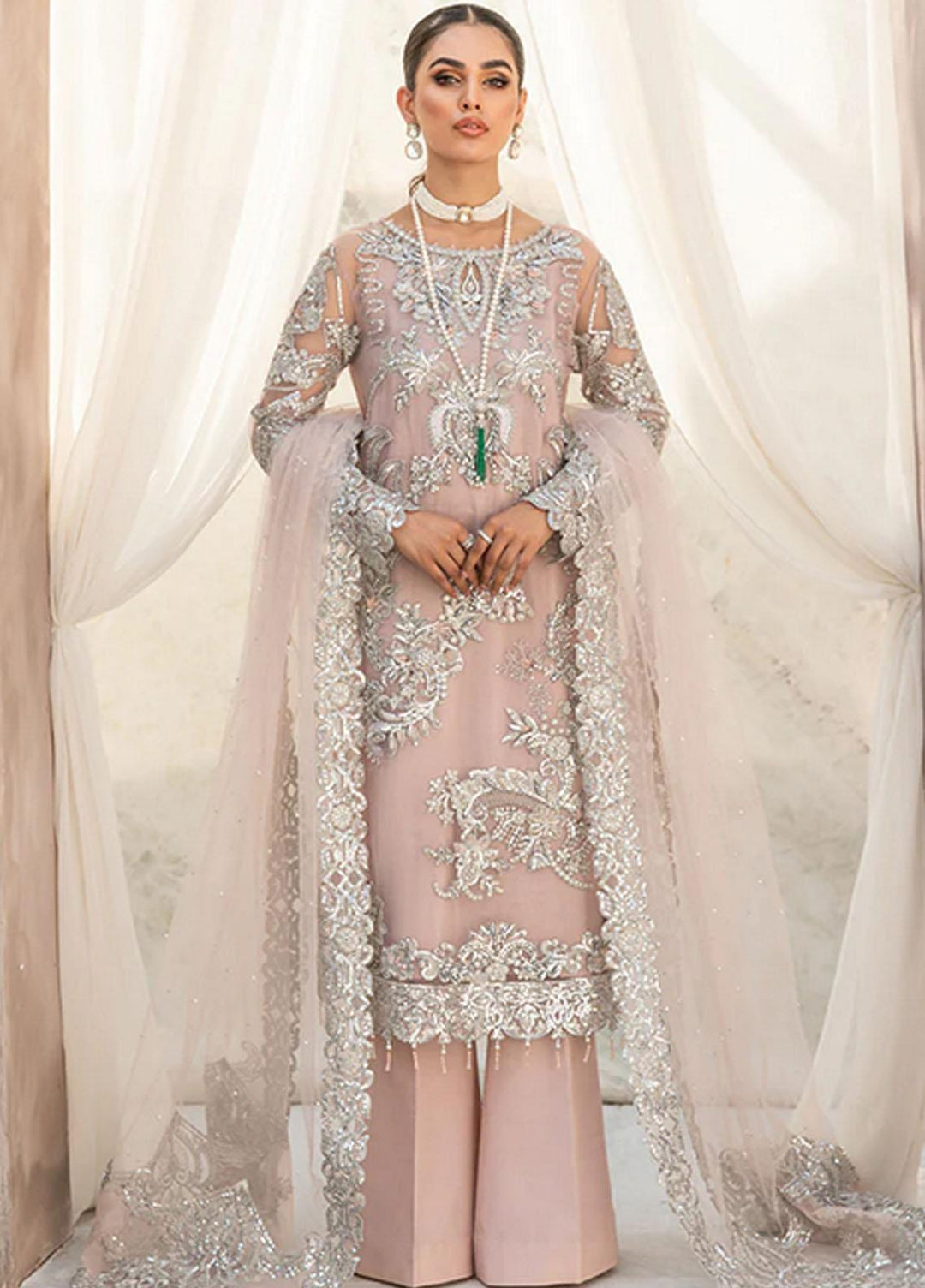 Festive De Verano By Imrozia Embroidered Net Suits Unstitched 3 Piece IMP22B I-152 Romantic Lily - Luxury Collection