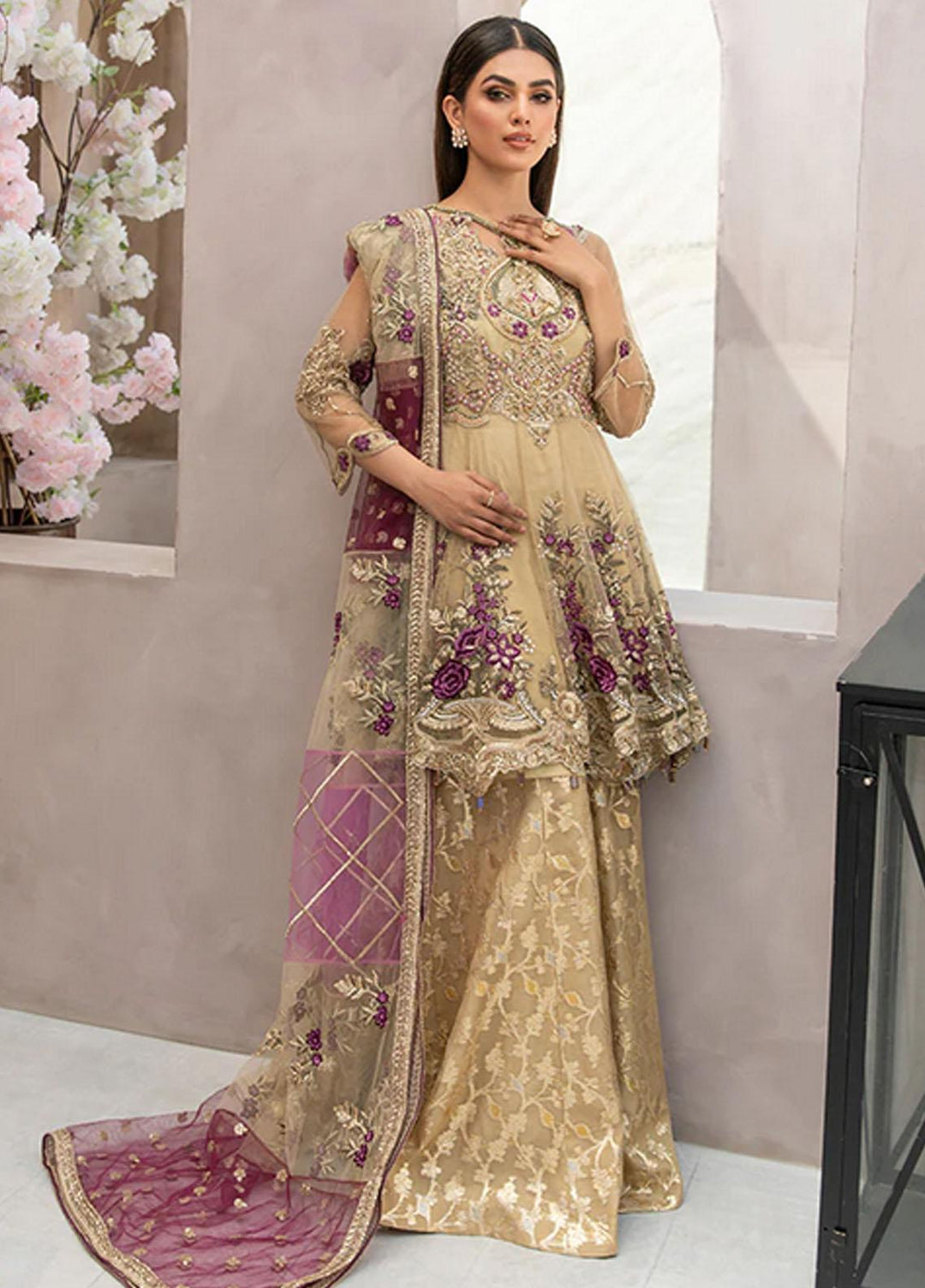 Festive De Verano By Imrozia Embroidered Net Suits Unstitched 3 Piece IMP22B I-156 Shining Iris - Luxury Collection