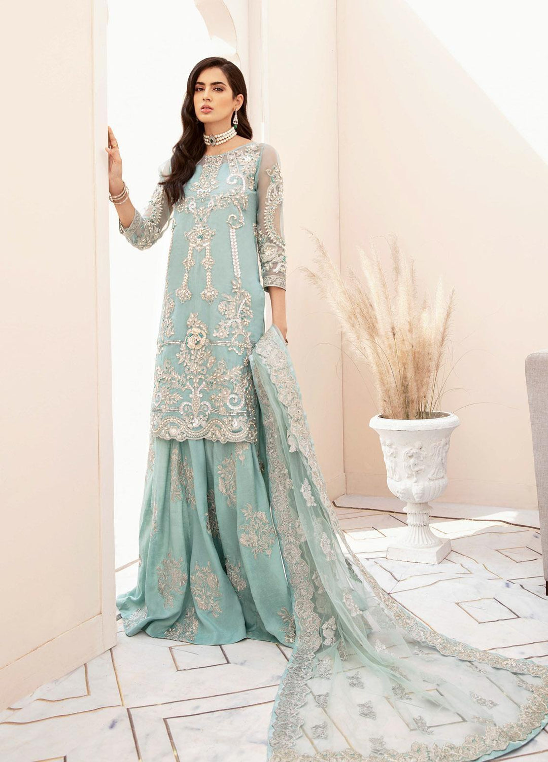 Imrozia Premium Embroidered Organza Suits Unstitched 3 Piece IMP22B IB-06 Aquatic Romance - Bridal Collection