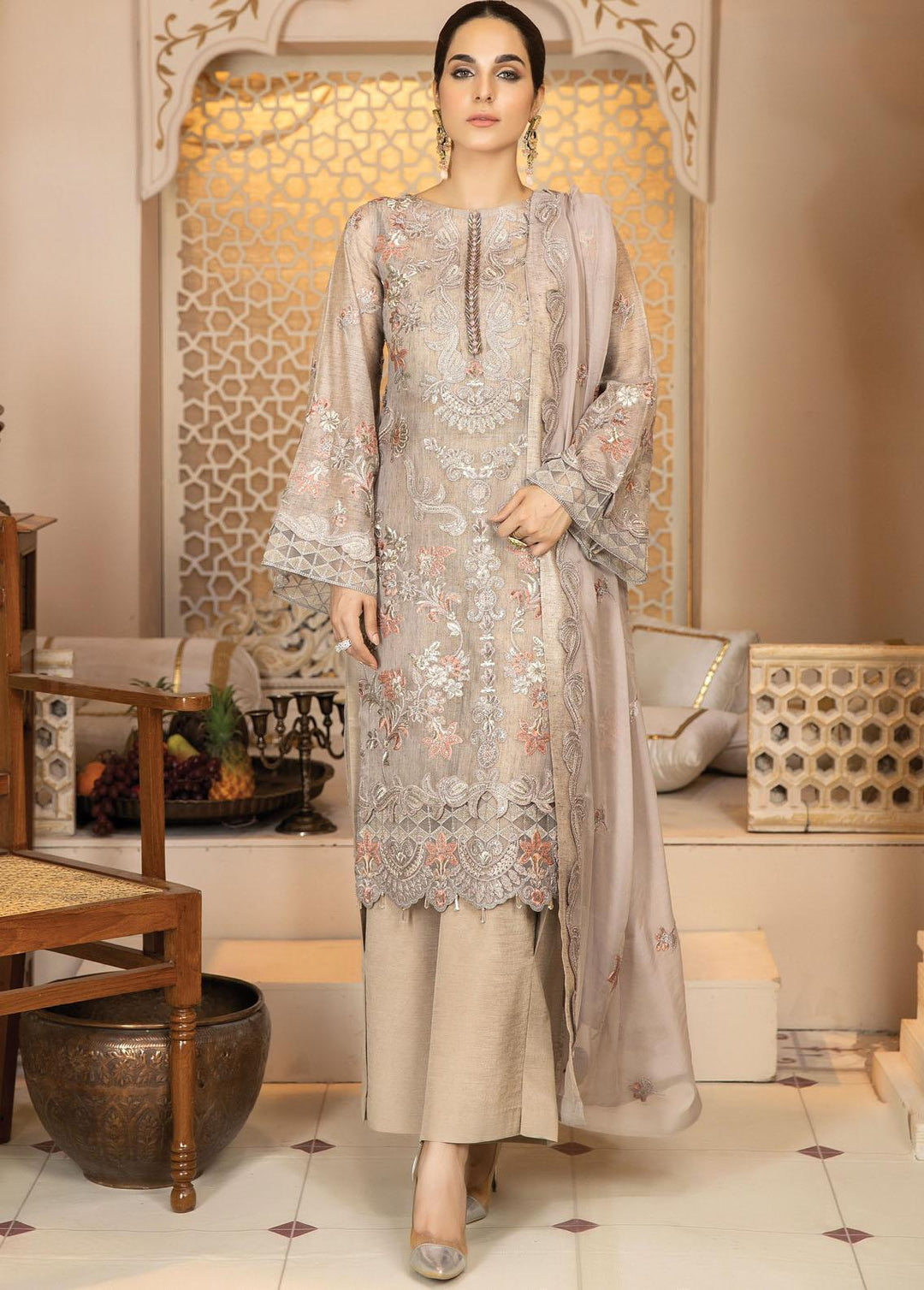 La Bella By Imrozia Premium Embroidered Missouri Suits Unstitched 3 Piece IMP22B L-232 Musk - Luxury Collection