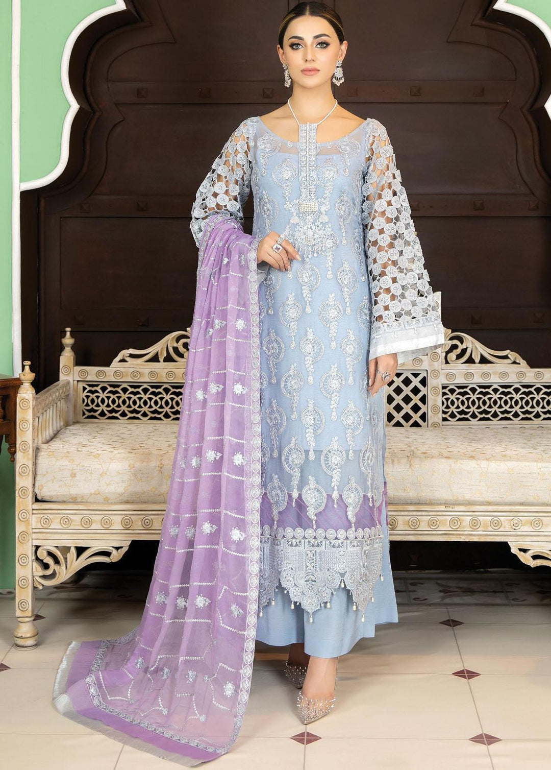 La Bella By Imrozia Premium Embroidered Chiffon Suits Unstitched 3 Piece IMP22B L-233 Tiffany - Luxury Collection