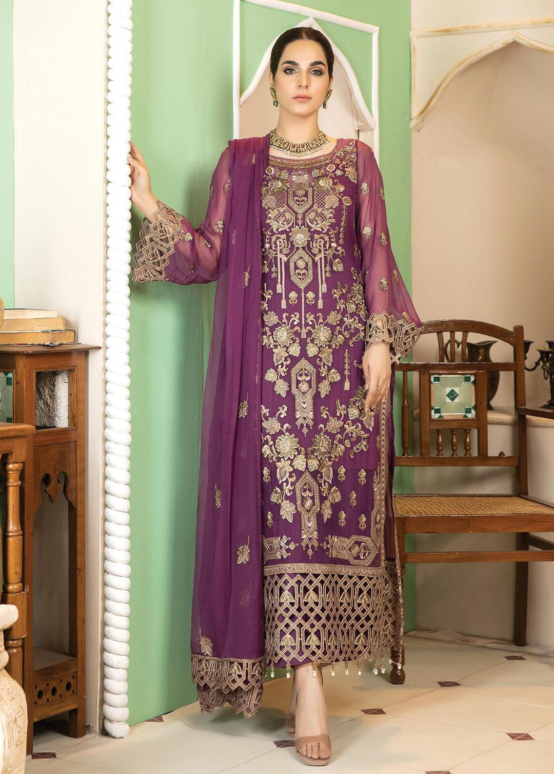 La Bella By Imrozia Premium Embroidered Chiffon Suits Unstitched 3 Piece IMP22B L-238 Zen - Luxury Collection