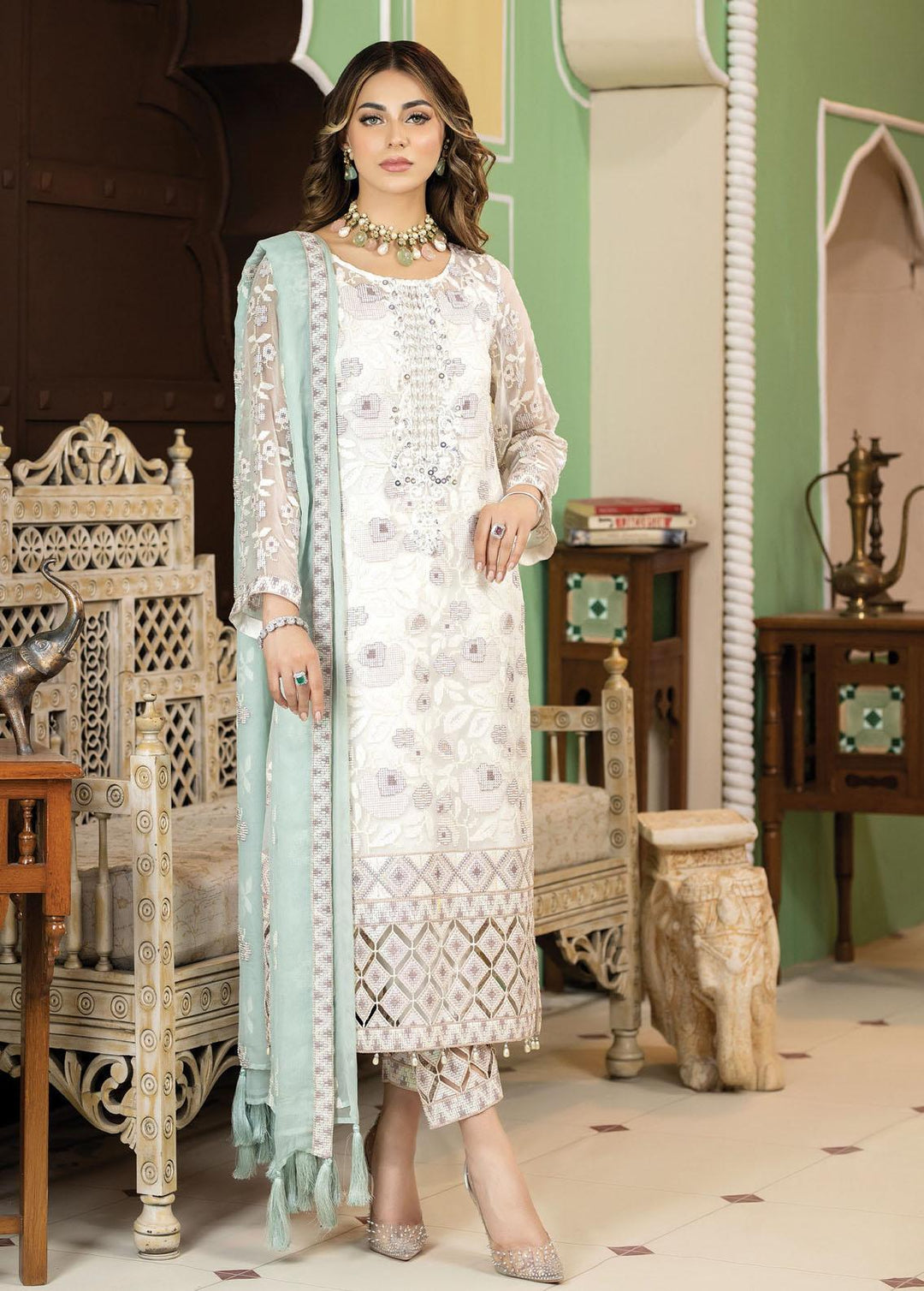 La Bella By Imrozia Premium Embroidered Chiffon Suits Unstitched 3 Piece IMP22B L-239 Osiria - Luxury Collection