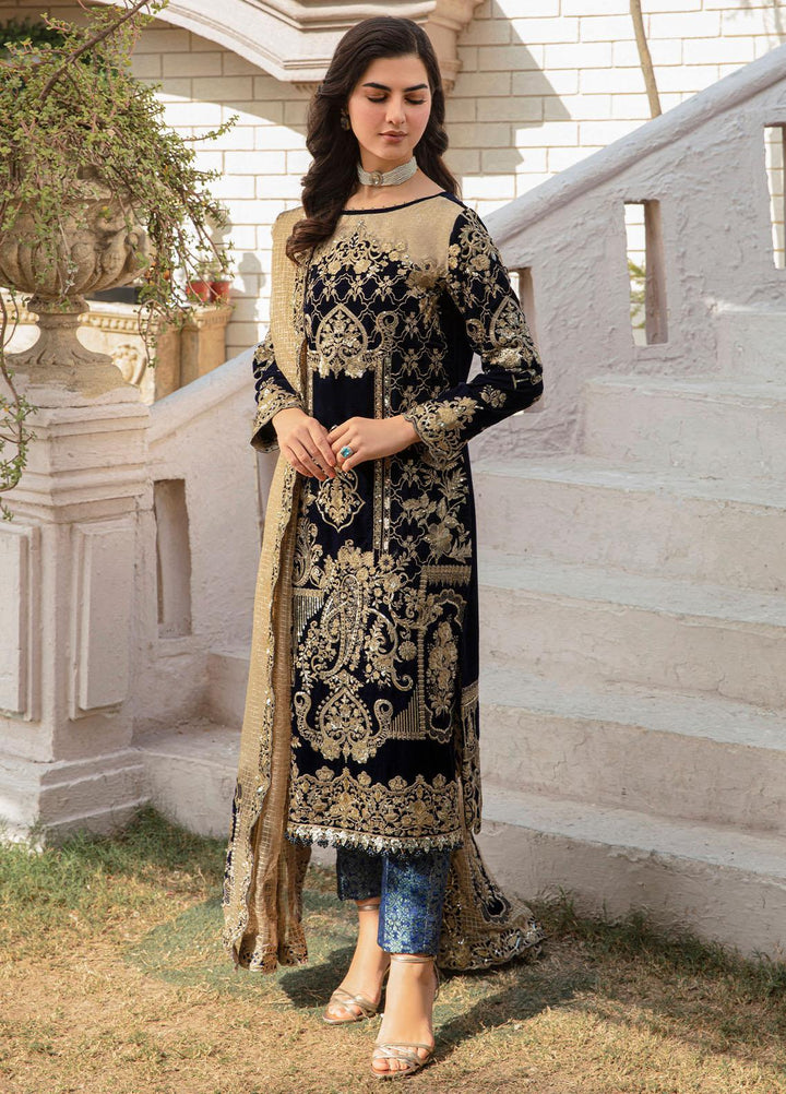 De Velour By Imrozia Premium Embroidered Velvet Suits Unstitched 3 Piece IMP22DV I.V-09 Amour - Luxury Collection