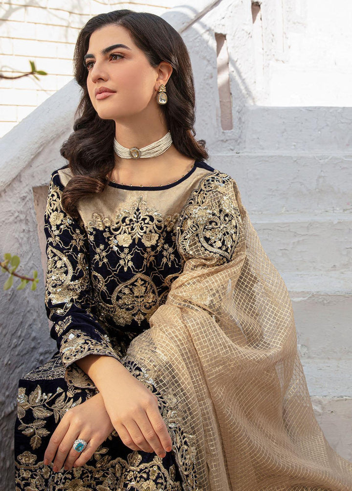 De Velour By Imrozia Premium Embroidered Velvet Suits Unstitched 3 Piece IMP22DV I.V-09 Amour - Luxury Collection