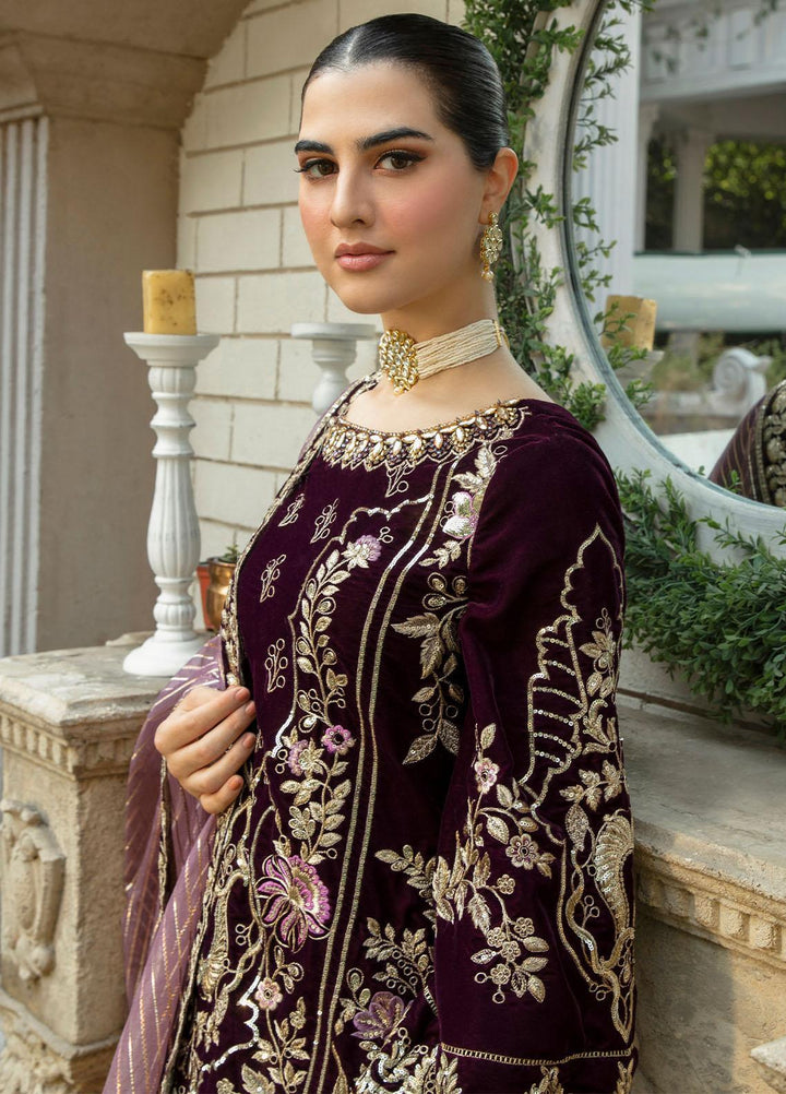 De Velour By Imrozia Premium Embroidered Velvet Suits Unstitched 3 Piece IMP22DV I.V-13 Charoite - Luxury Collection