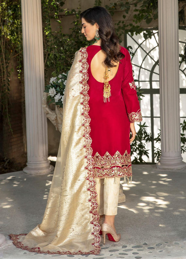 De Velour By Imrozia Premium Embroidered Velvet Suits Unstitched 3 Piece IMP22DV I.V-14 Blood Stone - Luxury Collection