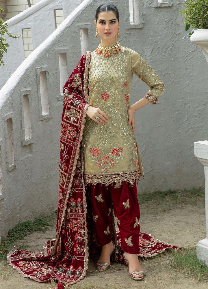 De Velour By Imrozia Premium Embroidered Zari Suits Unstitched 3 Piece IMP22DV I.V-15 Meer - Luxury Collection