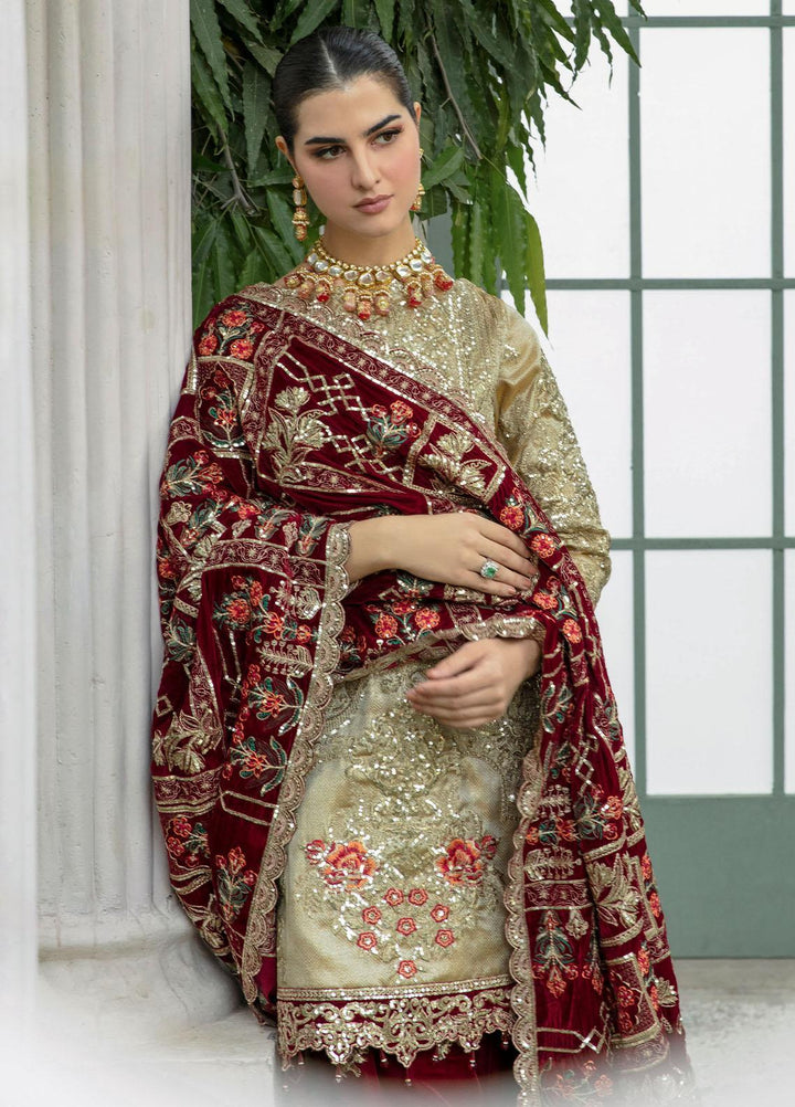 De Velour By Imrozia Premium Embroidered Zari Suits Unstitched 3 Piece IMP22DV I.V-15 Meer - Luxury Collection