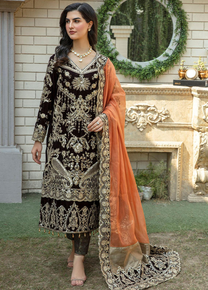 De Velour By Imrozia Premium Embroidered Velvet Suits Unstitched 3 Piece IMP22DV I.V-16 Evelyn - Luxury Collection