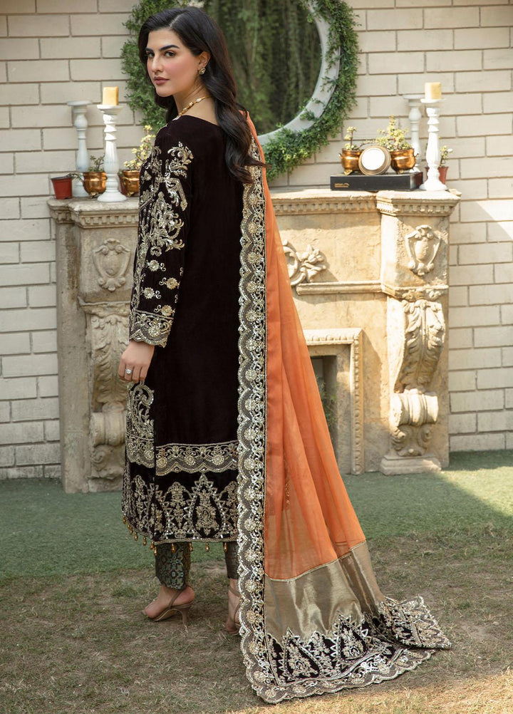 De Velour By Imrozia Premium Embroidered Velvet Suits Unstitched 3 Piece IMP22DV I.V-16 Evelyn - Luxury Collection