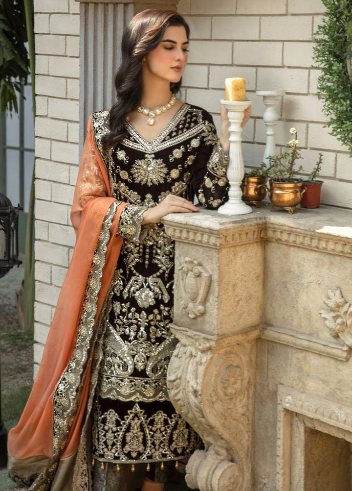 De Velour By Imrozia Premium Embroidered Velvet Suits Unstitched 3 Piece IMP22DV I.V-16 Evelyn - Luxury Collection