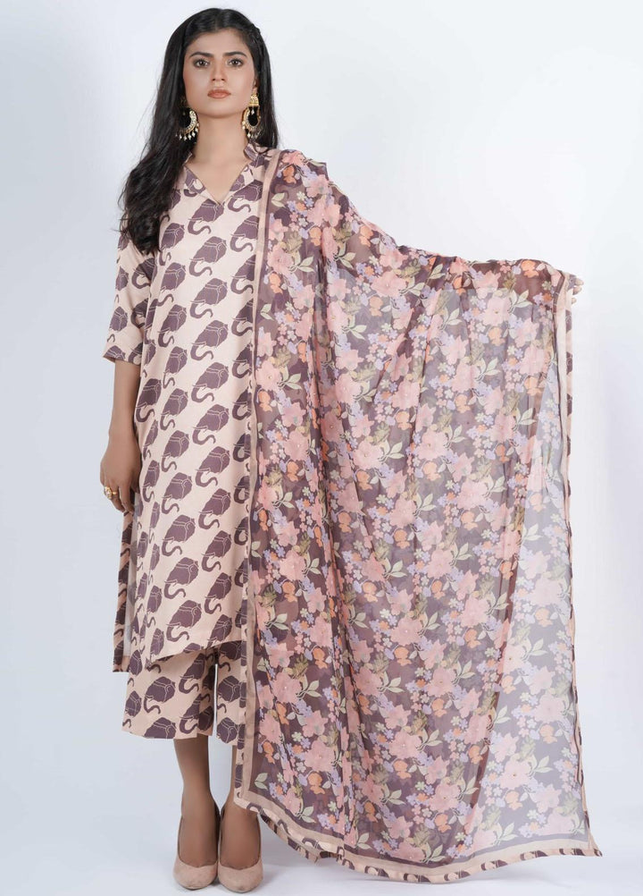 Vibgyor Fashion Pret Formal Corduroy 3 Piece Suit D12-C2-23S ELES TROMPE COFFEE SKIN