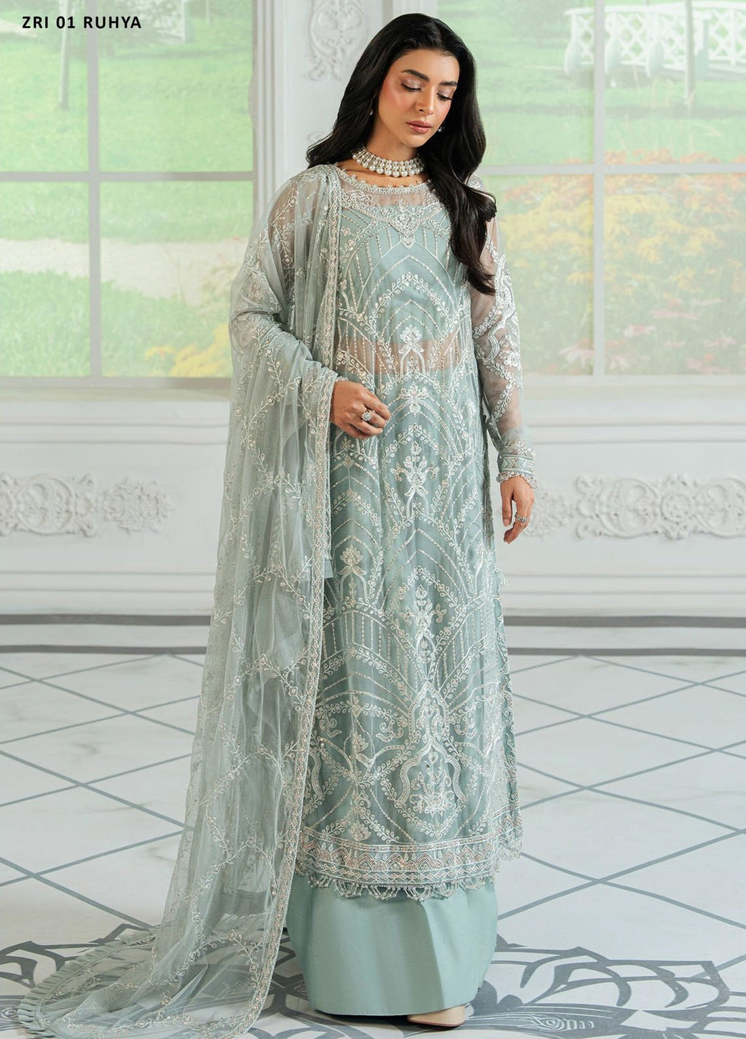 Inara by Zarif Embroidered Net Suits Unstitched 3 Piece ZF25IF ZRI-01 Ruhya - Formals Collection