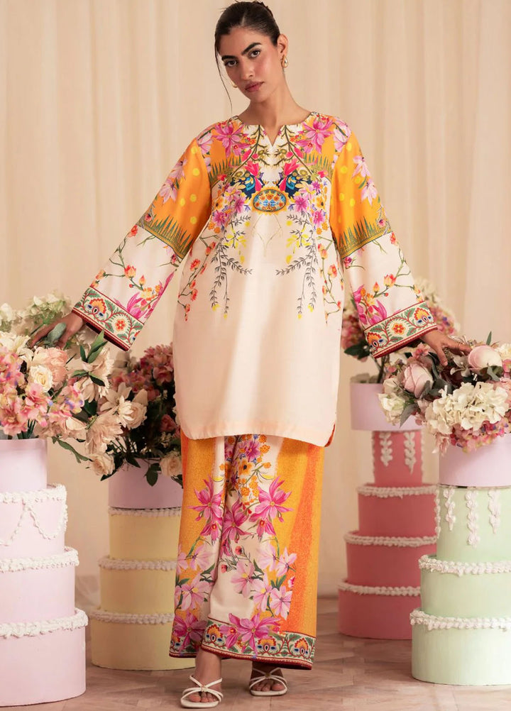 Inayat Pret Printed Silk 2 Piece Suit Marigold